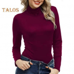 Naiste alumised &uuml;laosad, k&otilde;rge kraega, pikkade varrukatega Slim Fit pullover Topid &uuml;hev&auml;rvilised Kilpkaelusega pluus, igap&auml;evane kandmine S punane