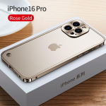 Metallraamiga telefoni&uuml;mbris iPhone 11 12 13 14 15 16 Pro Max Alumiiniumisulamist T&auml;ielik objektiivi kaitsekate iPhone 13 mini jaoks. Metallist tagakorpus iPhone 16 Pro kuld
