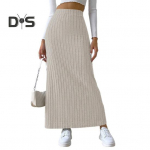 Naiste s&uuml;gistalve seelik k&otilde;rge v&ouml;&ouml;kohaga kootud elastne paks soe pahkluu pikkusega triibuline &otilde;huke liigend l&otilde;hestatud &auml;&auml;ris pehme kattega daami maxi seelik XS tumehall v&auml;rv