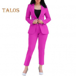 2 tk/komplekt Lady pidulik mantlip&uuml;kste komplekt, pikkade varrukatega topeltn&ouml;&ouml;bid, kitsa v&ouml;&ouml;kohaga kardigan keskmise pikkusega jakk sirge k&otilde;rge v&ouml;&ouml;kohaga p&uuml;ksid, ametlikud p&uuml;ksid XXL roosa punane v&auml;rv