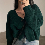 Talvine Korea Mood Retro Kudumiskardigan Naistele Uus Y2k Stiil &Uuml;he Rinnaga &Uuml;hev&auml;rviline Kampsun Streetwear &Scaron;ikk Vabaaja Kitsas R&otilde;ivas L roheline