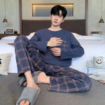 pluss suurus 5XL 6XL triibuga Vaba aeg Meeste pidžaama komplekt kevad s&uuml;gispuuvill poistele magamisriided pikkade varrukatega &ouml;&ouml;riided Pidžaama koduriided 120kg saab kanda 6XL