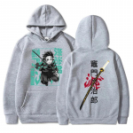Kamado Tanjirou Demon Slayer tr&uuml;kitud kapuutsiga Anime graafiline kampsun, naiste meeste vabaaja topid, pikkade varrukatega fliisist kapuutsiga pullover XXL hall v&auml;rv