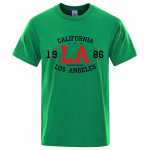 California 1986 Los Angeles, mees, naiste T-s&auml;rgid Hip Hop lahtine s&auml;rk USA linna t&auml;navatopsid hingav puuvillane &uuml;lisuur riietus S helesinine v&auml;rv