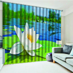 Roheline Lootuslillega Tr&uuml;kitud Kardin Magamistoa Elutoa P&otilde;randast Laeni Akna K&ouml;&ouml;giruloo Aasadega &Uuml;laosa cortinas 100W130H(CM)40x51in&Grommet Top blue