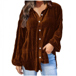 Naiste avar ja moodne universaalne kullast sametist &uuml;hev&auml;rviline pikkade varrukatega tops vabaaja s&auml;rk XXL pruun