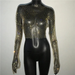 Naiste seksikas l&auml;bipaistva v&otilde;rguga T-s&auml;rk L&auml;ikiv Rhinestone Fishnet Hollow Out Crop Top Pikkade varrukatega Beach Cover Up Party Club Tankid L