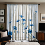 2 tk HD &uuml;hev&auml;rviline sinine lilledega kaunistuskardin Valge digitaalselt tr&uuml;kitud kardin kodu kaunistus stiilne kaunistus elutuba b W52H63inchW132H160cm