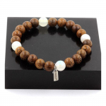 Bracelet Perles Pierre de lune + bois 8 mm