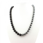 Pierres et Min&eacute;raux. Collier perles Agate noire + H&eacute;matite 8 mm. Chaine en acier Collier femmes, hommes. Taille personnalisable.