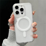 Magnet-Mat Hard PC l&auml;bipaistev &uuml;mbris iPhone 13 14 15 16 Pro Max jaoks Magsafe'i juhtmevaba laadimise jaoks P&otilde;rutuskindel p&otilde;rkeraua k&otilde;va kate iPhone 16 Pro Max valge