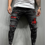 Meeste teksad Vabaaja Slim Fit V&auml;rviga pritsitud Rebenenud Kitsa s&auml;&auml;rega Meeste teksad Mood XXXL must