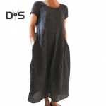 Suvine maksikleit k&uuml;ljetaskutega, &uuml;mara kaelusega, l&uuml;hikeste varrukatega, lahtine, &uuml;hev&auml;rviline, pahkluuni pikkusega, retrokleit igap&auml;evaseks kandmiseks, kohtingutele, reisimiseks M valge