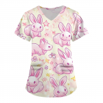 Naiste mood V-kaelusega l&uuml;hikeste varrukatega ja taskutega t&ouml;&ouml;riided lihav&otilde;ttep&uuml;hade tr&uuml;kised &uuml;lemised hooldusr&otilde;ivad XL roosa