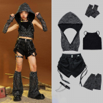 T&uuml;drukud Wasteland Sequin Crop Top T&auml;navatantsu l&uuml;hikesed p&uuml;ksid Laste kapuuts Hip Hop Jazz H&otilde;bedased p&uuml;ksid Riidekomplektid Laste T&auml;navar&otilde;ivad Kost&uuml;&uuml;mid 170