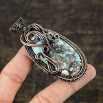 Tibetan Turquoise Handmade Copper Wire Wrap Jewelry Pendant 3.23 w8h41