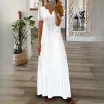 Naiste Pikk Kleit N&ouml;&ouml;pidega V-kaelusega L&uuml;hikeste Varrukatega Maksikleit Lillemustriga N&ouml;&ouml;pidega V-kaelusega Plisseeritud Kleit S valge