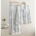 Pikkade varrukatega satiinist pidžaamad kevad-s&uuml;gis intiimne magamisriided Seksikas tr&uuml;kitud rev&auml;&auml;riga kardigan p&uuml;ksid &Ouml;&ouml;r&otilde;ivad, kaheosaline komplekt, puhkeriided M