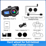 Q58-MAX Mootorrattakiivri Intercom Bluetooth 5.3 Interfon 500M IP65 Veekindel Moto Intercom Muusika jagamise ja LCD-ekraaniga