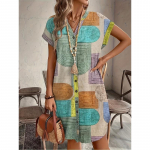 Geomeetrilise mustriga V-kaelusega slim-fit naiste kleit - 2025. aasta v&auml;ljaanne Small lilleline