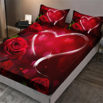 3-osaline romantiline roosiga armastuseprindiga voodilina komplekt, pehme, mugav, hingav voodipesu madratsikaitse komplekt, magamistuppa, k&uuml;laliste jaoks 180x200x25cm3pcs