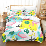 Flamingo tekikott King Queen Troopilised palmi lehed Lilleline voodipesukomplekt t&auml;iskasvanutele Punane Loomaline Lilleline 2/3tk Pol&uuml;ester tekkikate EU single(135x200cm)