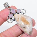 Natural Laguna Lace Agate, Chalcedony 925 Sterling Silver Pendant 2.64 s5z12