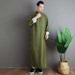 Ma Fan Meeste Hiina Tangi &uuml;likond Satiinist Pikk Hommikumantel: Lumehelbe muster, p&uuml;stkrae, &uuml;les keeratavad varrukad, &uuml;hev&auml;rviline Extra Large armee roheline v&auml;rv