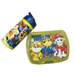Set Repas Enfant PatPatrouille avec Bo&icirc;te &agrave; Gouter et Gourde 420ml Plastique Jaune pour Ecole et Sorties