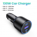 UGREEN auto laadija 130W &uuml;likiire laadimine sigaretis&uuml;&uuml;taja, &uuml;ks kolmele, sobib Apple 16/15, Huawei Xiaomi autodele must