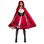 Naiste Halloweeni kost&uuml;&uuml;m, Cosplay Ball Party kapuutsiga sidemega r&auml;tikuga kleit M punane