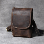 Retro Mini nahast crossbody kott - Meeste rinnamikrofon & v&ouml;&ouml;telefonikott, pealmine kiht veisenahk tume kohvi v&auml;rv