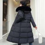 Winter Down Cotton Parkas Jacket Naiste karusnahast polsterdatud jope M must