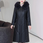 Keskkealine Naine Talvised Kunstlamba Nahast Mantlid Kapuutsi ja Karusnahast Kraega Elegantne Paks Soe Pikk Talveparka Naiste Nahkjakk XL must