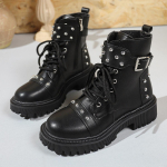 Moodsad Mustad Paksude Taldadega Neetidega Pahkluusa Kingad Naistele Punk Stiilis Pandlaga Kevad S&uuml;gis Naiste Kingad Moodsad K&otilde;rgust Lisavad L&uuml;hikesed Botas 35 must