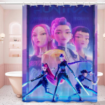 Film Kpop Demon Hunters Valge Du&scaron;ikardin, Vannitoa Dekoratiivne Du&scaron;ikardin, Veekindel Du&scaron;ikardin Konksudega 90x180 cm