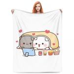Virsik ja Goma Mochi Kass Flanellist Tekid Wovie Vaatamine Pehme Visketekk Elutoa Pikniku jaoks Armas Voodikate Diivanvoodi Kate 30x40in