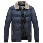 Moodne karusnaha krae Meeste puuvillane talvemantel Paks l&uuml;hike soe puuvillane mantel rev&auml;&auml;riga sulejope 4XL tumesinine v&auml;rv