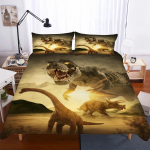 Juura perioodi dinosauruste voodipesukomplekt, tr&uuml;kitud koomiksiloomad, s&uuml;nnip&auml;evakingitus poistele, 135x200 cm tekikott koos padjap&uuml;&uuml;ri(de)ga, 2/3 tk EU single(135x200cm)