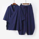 Suurused S-9XL Meeste Jaapani Kimono Kardigan P&uuml;kstekomplekt Puuvillane Linane Samurai Kost&uuml;&uuml;m Harajuku L&otilde;tv Jakk &Uuml;likond 7XL sinine