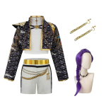 Laste t&uuml;drukute Kpop Hunter Cosplay kost&uuml;&uuml;m Kpop laulja s&uuml;nnip&auml;evapeo lavakost&uuml;&uuml;m Halloween karnevali laste riietumiskomplekt 110 black