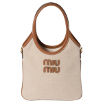 Miu Miu Ivy Br&auml;ndi Graveeritud Logo Puuvillane &Otilde;lakott Naiste K&auml;ekotid Beež Brandy 5BA281_ACRN_F062F_V_OLF Basic Set (Bag+Dust Bag)
