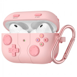 Karp ja kate AirPods Pro 3 jaoks Pehme silikoon retro m&auml;ngukonsooli kujul Traadita ja sisaldab karabiini [PETFROH] (2025. aasta) - Disain, Laadimine, roosa