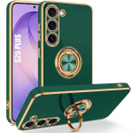 Coque pour Samsung Galaxy S26 Plus, Protection Silicone Vert Nuit Anti-Rayures avec Anneau Rotatif roheline