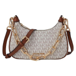 Michael Kors Cora Klassikaline Monogramm Kett Commuter Praktiline Kunstnahast Sadulakott Naiste &otilde;lakott Vanill-Valge Tammepruun 35S2G4CU1B-150 Basic Set (Bag+Dust Bag)