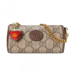 Gucci GG Supreme Maasika Mini Kettkotid, Beež L&otilde;uend Pruun Nahkviimistlus Kuldne Riistvara Maasika V&otilde;lu, Naiste Igap&auml;evane Ostlemine 726253-FABD5-9870 Basic Set (Bag+Dust Bag)