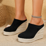 Naiste Espadrill-muulad Platvorm-kiilud Kinnise varba muulad Slip-on kunstnahast kingad Seljata sandalid Sandaalid Mugavad k&otilde;rged plokk-kontsaga kingad naistele 35 must