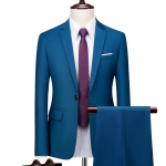 Jakk + p&uuml;ksid, moodne ametlik kleit, meeste &uuml;likonnakomplekt, meeste vabaaja pulma&uuml;likonnad, peigmehe Korea slim fit kleit S j&auml;rve sinine v&auml;rv