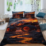 Laste tekikate komplekt Mikrofliis Monster Truck Voodipesu komplekt 2 osa, Multikate S&otilde;idukite muster Tekikate Teismeliste Poiste Magamistoa jaoks 135x200cm 2pcs
