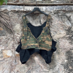 Trendikas ja trendikas vintage v&auml;rviplokkidega teksasist l&uuml;hike vest ja haremip&uuml;ksid kahet&uuml;kiline komplekt, naiste suvine lahtine moekomplekt One size fits all